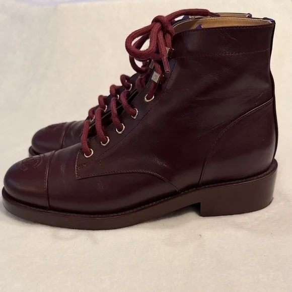 Chanel Burgundy Leather Women's Ankle Boots - Picture 5 of 16